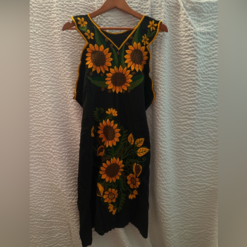 Handwoven/Handmade Oaxacan Dress with Sunflower Embroidery